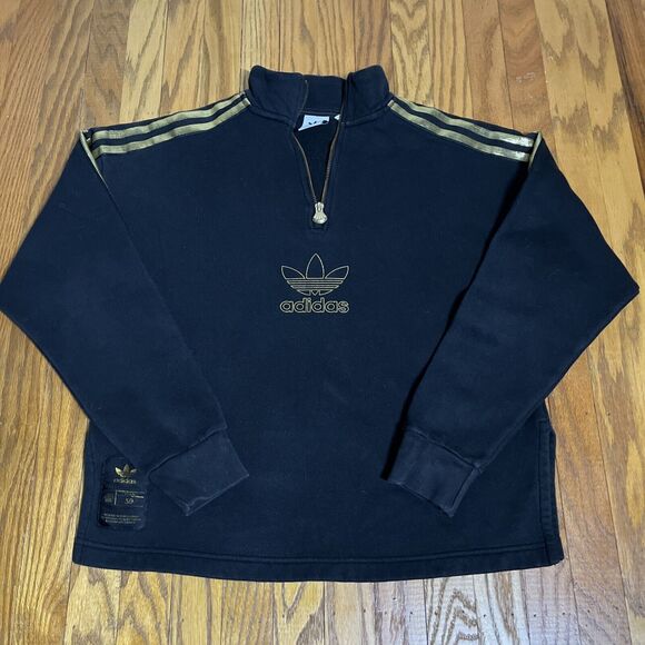 Woman’s Adidas Original S/S 2020 Black & Gold Bling 1/4 Zip Sweatshirt 2XS - Picture 1 of 10